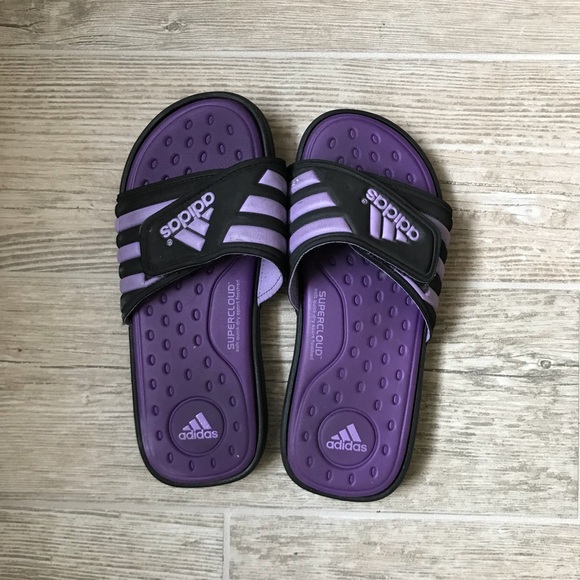 lavender adidas slides